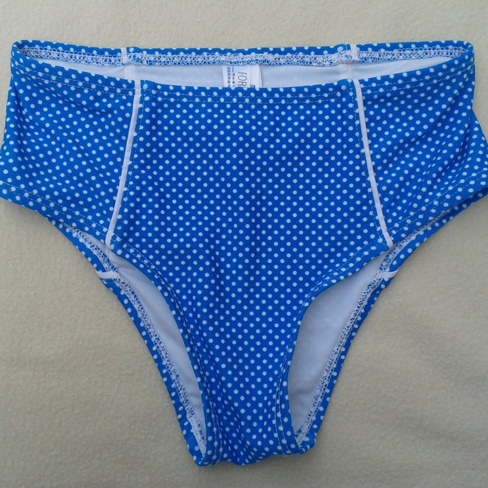 Forever 21 Size S Women's Swimsuit Blue with White Polka Dot Print Bikini Bottom
